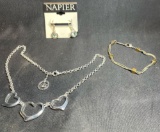 Napier Ear Rings and Bracelet Trifari Triple Heart Necklace