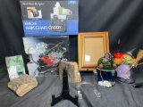Lot of Home Decor. Nifty Deluxe Arm Chair Caddy, Glass Woman Sculpture, Light Up Witch Statue, Rock