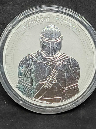Mandalorian Star Wars 1 Troy Ounce .999 Fine Silver $2 2021 from the Island of Niue
