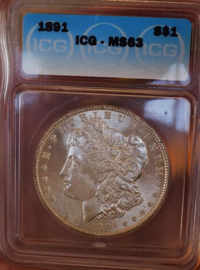 Morgan silver dollar 1891icg certified MS 63++ Pl Rev Stunning under grade satin key date