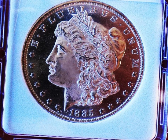 Morgan silver dollar 1885 o/o gem bu monster mirrors dmpl glassy black and white cameo rare