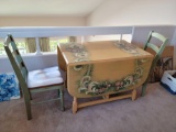 Vintage hand painted table w pull-up sides. 2 chairs