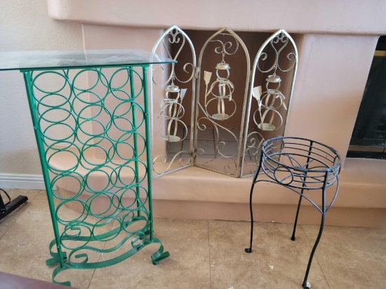 Metal Fireplace candle holder Wine rack table and Plant stand