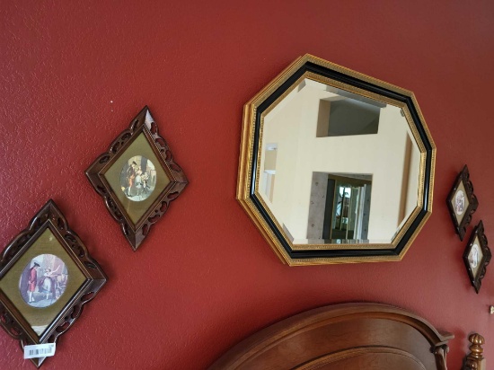 Vintage Victorian framed pictures Black gold Beveled mirror