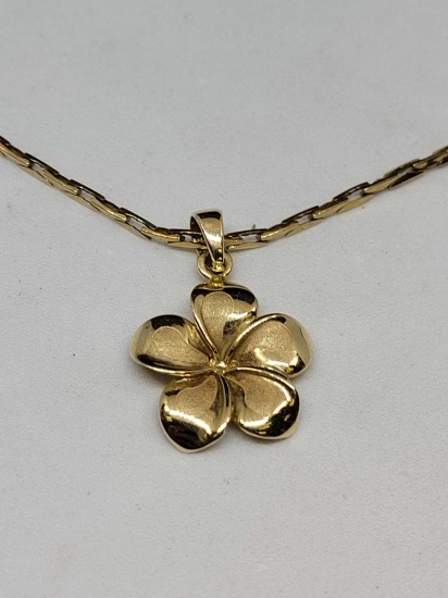 14k gold jewelry set Flower earrings and necklace