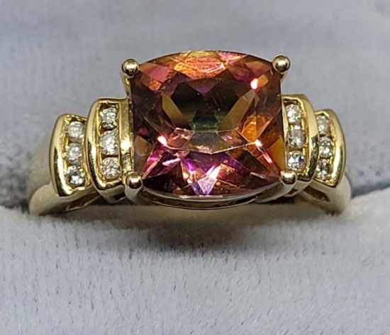 14k gold ring With Diamonds and Imperial Topaz gemstone