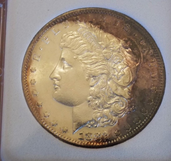 Morgan Silver Dollar 1882-S Gem BU crescent moon rainbow rare original monster coin