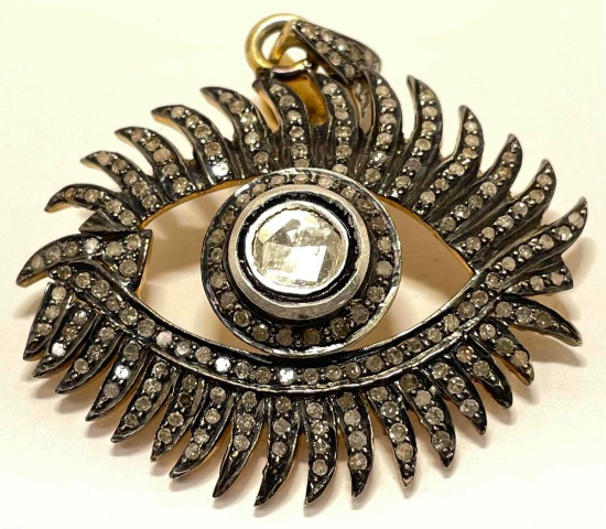 Eye Shaped Gold Plated Diamond Pendant