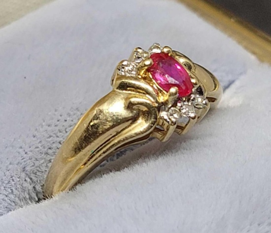 Ruby and Diamond Ring Earth Mined Gems .75ctw++ Designer 10kt Yellow gold 2.48 grams