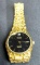 Gruen Diamond 14k Gold Nugget Band Black Face Precision Quartz Watch