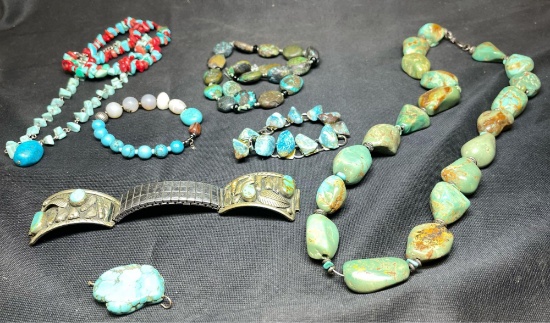 Sterling Silver Turquoise Nugget and Turquoise Jewelry Lot