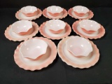 vintage Hazel Atlas pink plates and bowl set