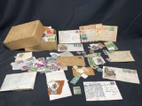 Box Assorted Stamps and Ephemera Old Envelops.
