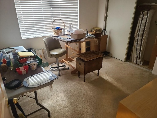 Sewing Room Contents - Folding Table, Retro Furniture, Chairs, John Hogan Vintage Clothing, etc.