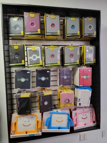 55 x 65in Retail Wall Display w/ iPad Cases, Otter Box, Fashion Case