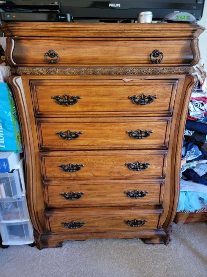 5ft Tall Solid Wood Dresser felt lined top drawer