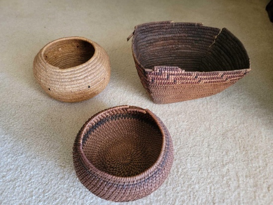 3 Native American Baskets - Antique