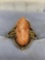 Yellow gold antique jade cameo 10kt gold ring, very old 1920-1940s (2.67g)