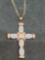 18k rose gold plated opal cross with chain new designer