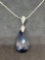 sterling silver drop pendant and necklace antique with huge blue stone