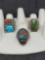 3 Native style sterling silver and turquoise rings WC G&S 41.9g
