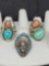 3 Native style sterling silver and turquoise rings 73.2g