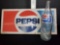 Original 1960s Metal Pepsi Flange Sign and Glass 32oz Pepsi Bottle