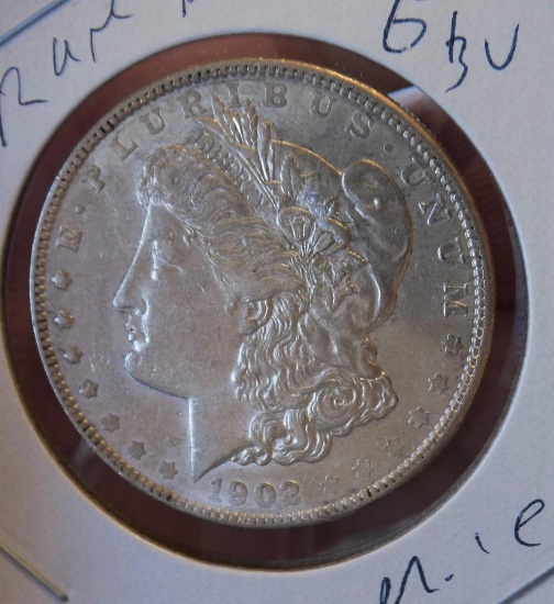 Morgan silver dollar 1902 frosty bu+++ rare date nice luster