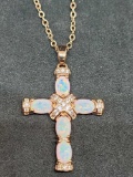 18k rose gold plated opal cross with chain new designer