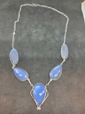 Sterling silver necklace milk opal new designer huge 50+ct