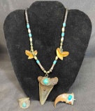 Turquoise Shark Teeth Necklace, Claw Pendant and Ring