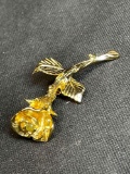 Golden Rose Pin / Broach with an Emerald
