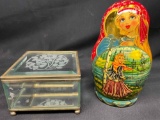 Russian Nesting Doll. Glass Jewelry Case.