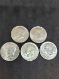 1964 Kennedy half lot 90% silver 5 coins 1/4 roll Blazing gem BU 2.5 face value