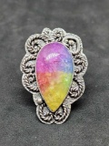 Sterling silver and fire agate ring huge stone 25+ct designer new