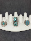 G&S and RG Native style sterling silver and turquoise rings 3 rings