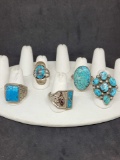 5 native style sterling silver and turquoise rings 60.5g