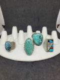 Native style sterling silver and turquoise rings 4 rings 80.5g
