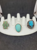 3 sterling silver and turquoise rings 61.7g