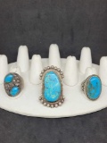 3 Native style sterling silver and turquoise rings 67.8g