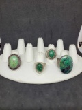 4 native style sterling silver and turquoise rings 85.4g