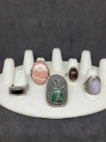 5 native style sterling silver rings 63.9g