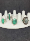 4 native style sterling silver and turquoise rings 77.1g