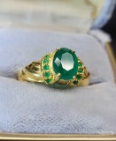 2.64ct Natural Indian Emerald 14k Gold Plated Cocktail Ring