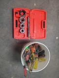 Ratchet pipe threader kit. 5 gal bucket full of screwdrivers