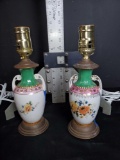 Pair of Boudoir Lamps, brass and porcelain