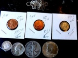 silver coin collection++ mercur dimes unc + silver halfs and more bu pennies wow 7 coins
