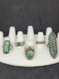 5 native style sterling silver and turquoise rings 61.3g