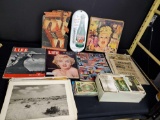 Vintage lot of postcards. magazines. signs and pictures