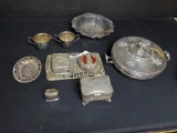 lot of silverplated items. Jewelry boxs. bowls. small cups & lighter.
